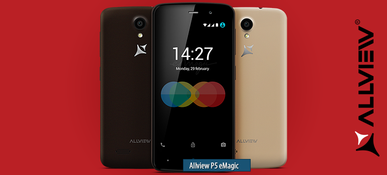 Allview P5 eMagic » Android smartphone » Aparitie 2016, Martie. Features 3G, 4.5″ Capacitive touchscreen, 5 MP camera, Wi-Fi, GPS, Bluetooth.
