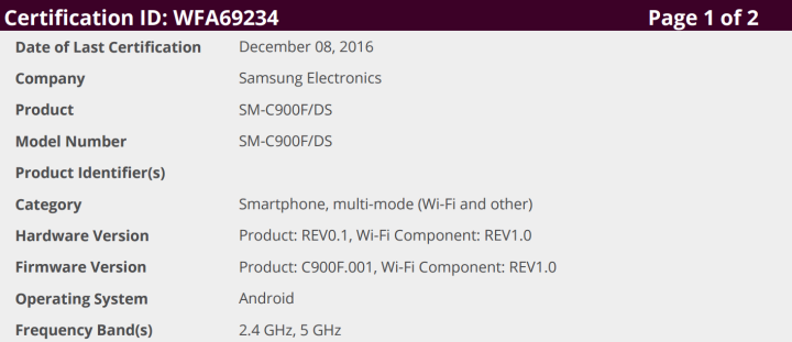 Samsung Galaxy C9 Pro primeste certificat Wi-Fi