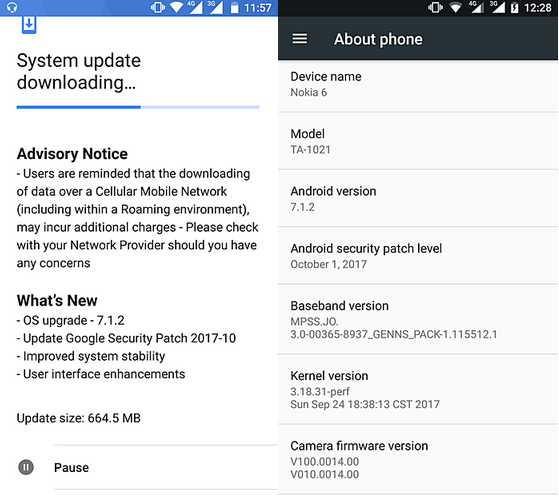 Nokia 6 update Nougat 7.1.2